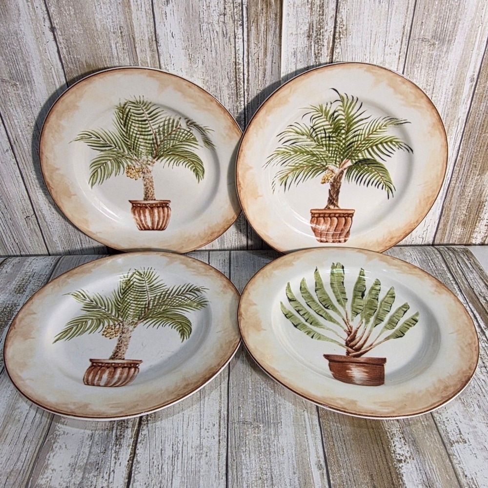 American Atelier Tropical Palm Porcelain Plates Set of 4 Oven Microwave Safe